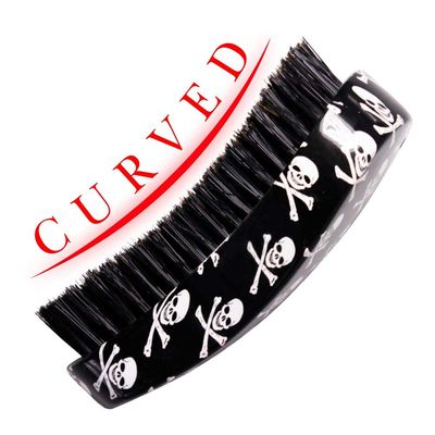 Beauty Town Medium Curve Wave Brush - 50% Boar Bristle & 50% Nylon  All Purpose 360 Wave Brush for Men (Pirate Skull Patterned)