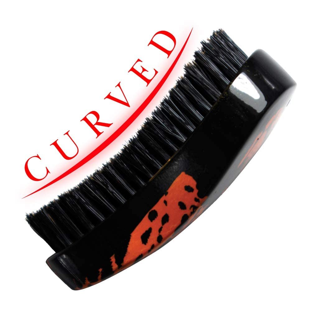 Beauty Town Medium Curve Wave Brush - 50% Boar Bristle & 50% Nylon All Purpose 360 Wave Brush for Men (Leopard Patterned)