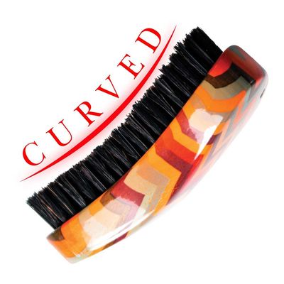 Beauty Town Medium Curve Wave Brush - 50% Boar Bristle & 50% Nylon  All Purpose 360 Wave Brush for Men (Zigzag Patterned)