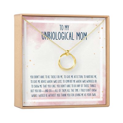 Dear Ava Unbiological Mom Gift Necklace: Present for Bonus Mom, Other Mother, Adopted Mom (Linked Circles, Gold)