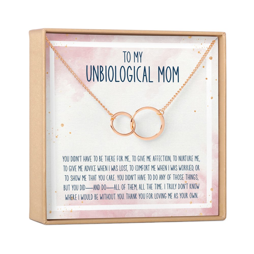 Dear Ava Unbiological Mom Gift Necklace: Present for Bonus Mom, Other Mother, Adopted Mom (Infinity Circles, Rose Gold)