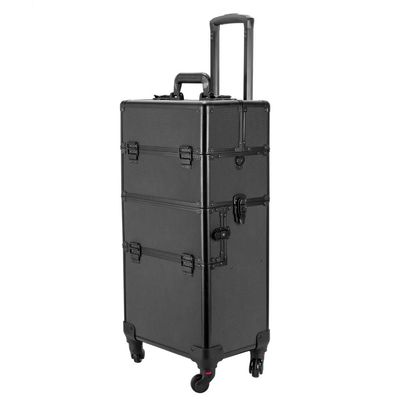 Ochine 3 in 1 Makeup Case Aluminum Cosmetic Case Rolling Train Case Professional Makeup Train Case Large Capacity Trolley Makeup Travel Case Beauty Storage with Folding Trays and Large Compartments