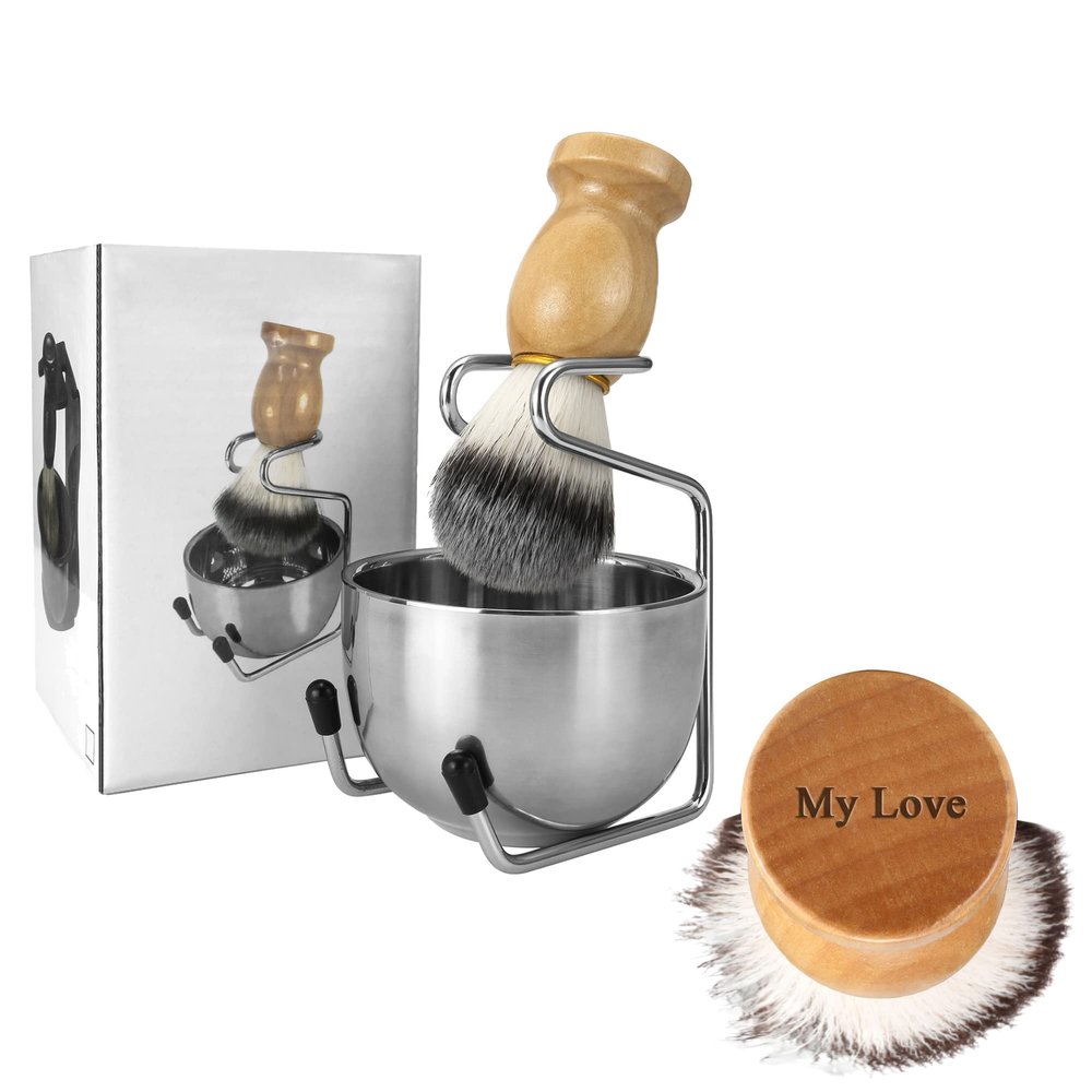 Aethland Personalized Custom Shaving Brush Set for Men Dad, Name Engraved Handcrafted Men's Shaving Brush for Men's Grooming Hair Wet Shave Men Boyfriend Father's Day Gift