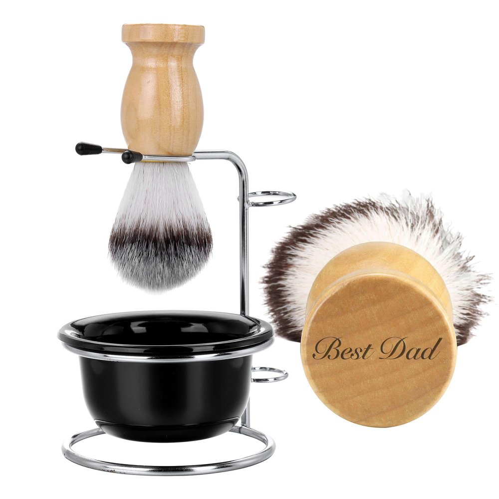 Aethland Personalized Shaving Brush Set for Men Dad, Customized Name Letters Shave Brush Stainless Steel Shaving Razor Holder Soap Bowl Mug Shaving Brush Kit for Men Gifts
