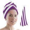 Teamery Microfiber Hair Towel Wrap Ultra Absorbent Fast Drying Hair Turban Soft No Frizz Hair Wrap Towels for Women Wet Hair, Curly, Longer, Thicker Hair, Purple White Stripes view 1