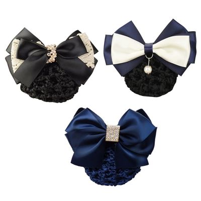 3pcs Hair Net with Bow Snood Hairpins Hair Snoods for Women Girls Hair Clips Girl Hair Bows Hair Nets for Ballet Hair Claw Clips for Women Bun Hair Nets Miss Hair Knot Profession