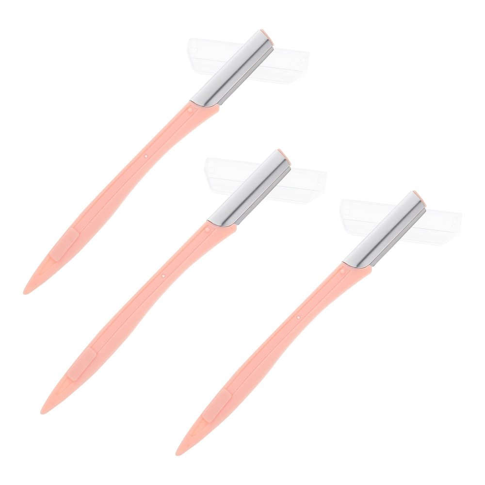 3pcs Straight Handle Eyebrow Trimmer Touch up Cosmetology Kit Eyebrow Trimmer Blades Shavers for Women Make up Kit Eyebrow Shaper Kit Facial Tool Face Pink Women's Pp Set