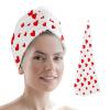 LIFEMUSION Microfiber Hair Towel Wrap 26" x 10", Red Love Heart Filling Quick-Dry Hair Drying Towel with Button Design for Curly, Long, Thick Hair, Happy Valentines view 1