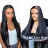 Forawme Silky Straight Brazilian Virgin Transparent Lace Closure Wigs For Women 16 Inch 180 Density Pre Plucked Invisible Hd Closureal Lace Wigs Human Hair 5X5 Deep Space view 1