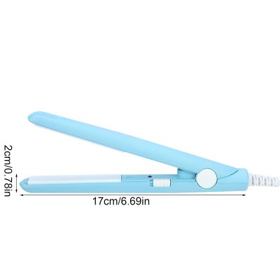 Flat Iron Curler, 2.8 X 0.7Inch Mini Simple Hair Straightener, European Plug 2 in 1 Ceramic Tourmaline Plate Heating Flat Iron for Curly and Straight Hair (Blue)
