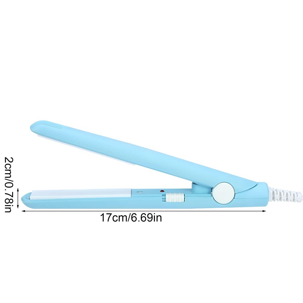Flat Iron Curler, 2.8 X 0.7Inch Mini Simple Hair Straightener, European Plug 2 in 1 Ceramic Tourmaline Plate Heating Flat Iron for Curly and Straight Hair (Blue)