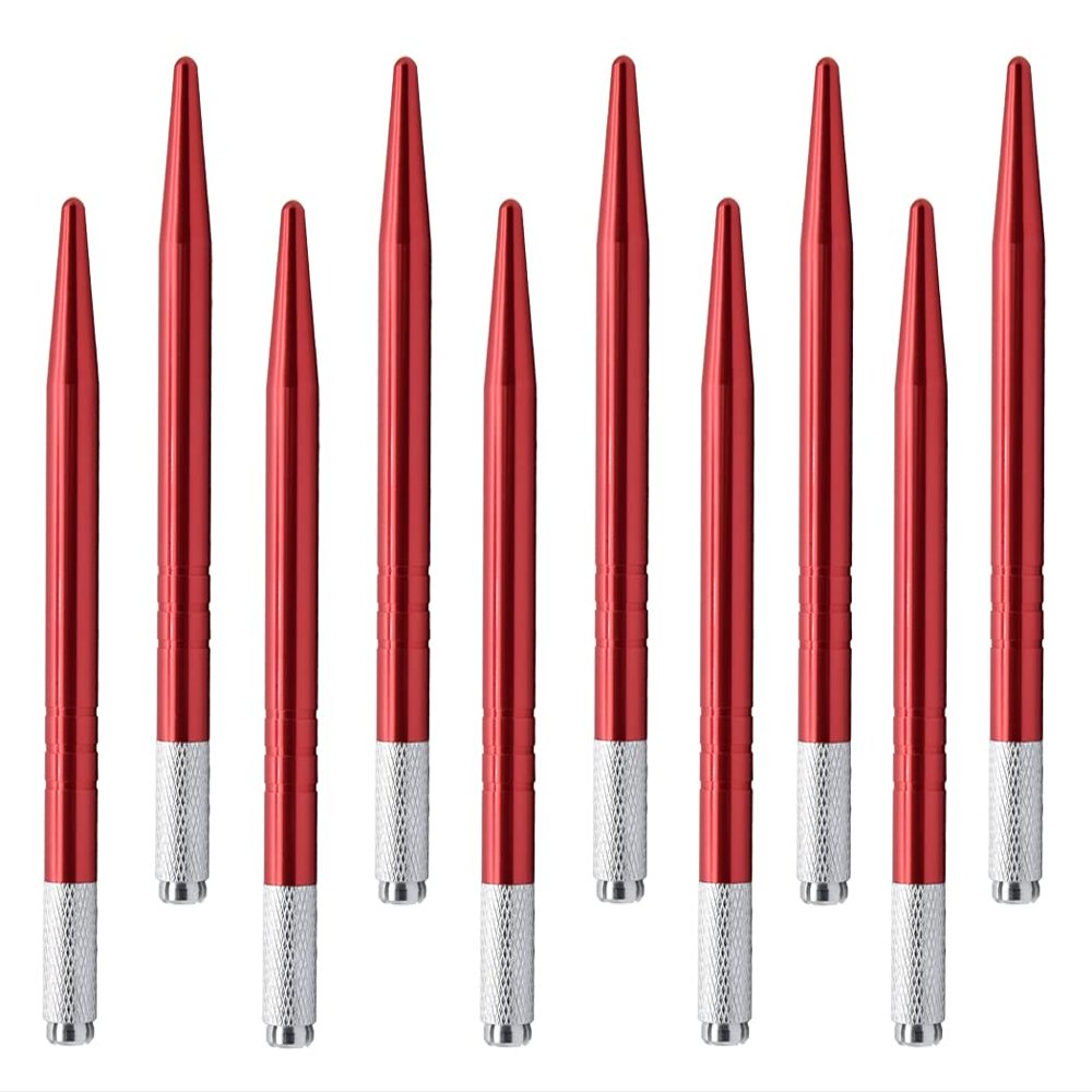 XIAOYU 10 Pieces Microblading Pens Manual Eyebrow Tattoo Pens Light Microblading Handles for Makeup Eyebrow Tattoo Supplies(Red)