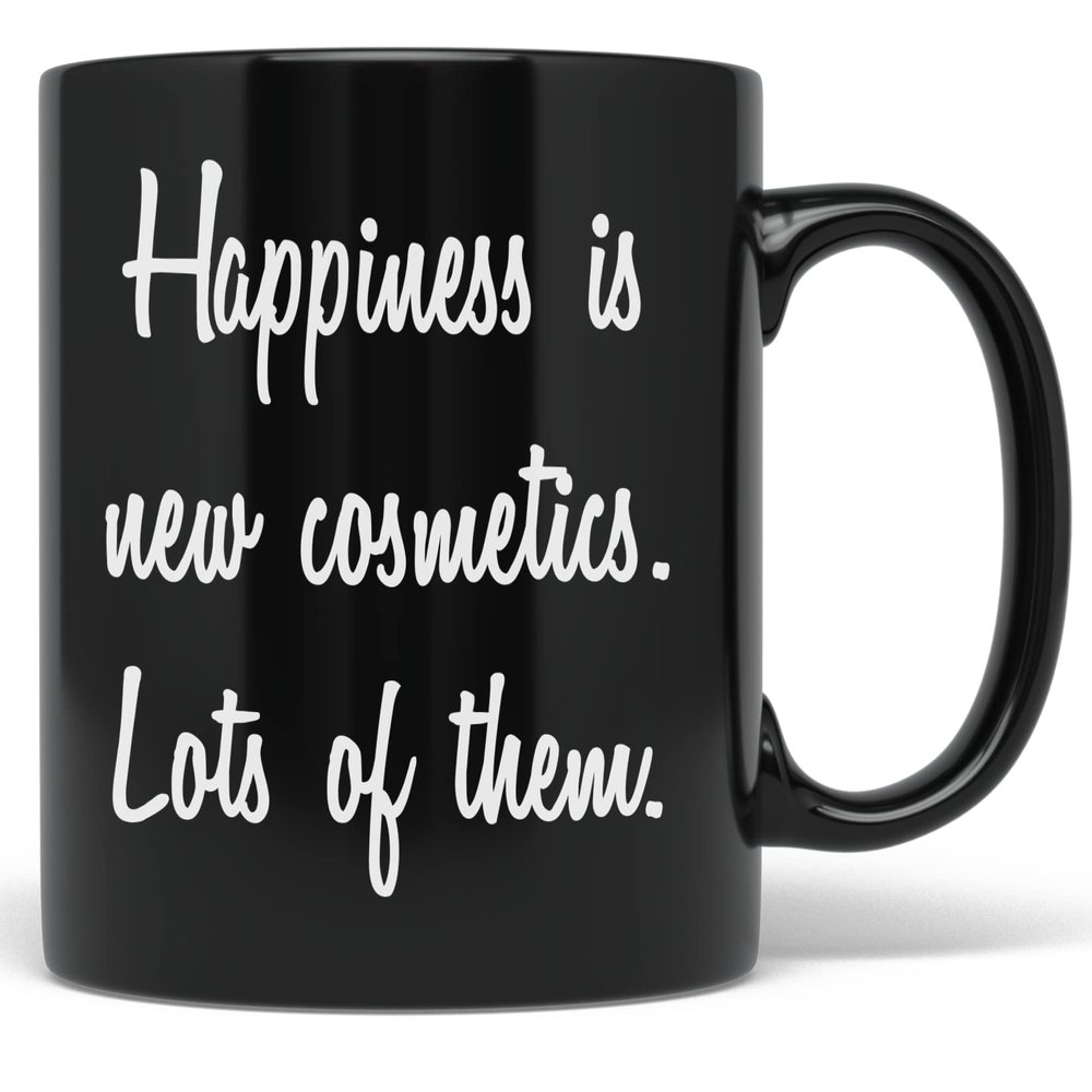 PixiDoodle Happiness Cosmetics Makeup Artist Coffee Mug (11 oz, Black)