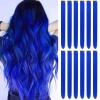 12 PCS Blue Hair Extensions Clip in, Colored Party Highlights Extension for Kids Girls Synthetic Hairpiece Straight 22 inch view 1