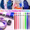 12 PCS Blue Hair Extensions Clip in, Colored Party Highlights Extension for Kids Girls Synthetic Hairpiece Straight 22 inch view 2