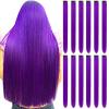 12 PCS Purple Hair Extensions Clip in, Colored Party Highlights Extension for Kids Girls Synthetic Hairpiece Straight 22 inch view 1