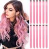 12 PCS Pink Hair Extensions Clip in, Colored Party Highlights Extension for Kids Girls Synthetic Hairpiece Straight 22 inch view 1