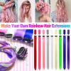 12 PCS Pink Hair Extensions Clip in, Colored Party Highlights Extension for Kids Girls Synthetic Hairpiece Straight 22 inch view 2