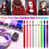12 PCS Red Hair Extensions Clip in, Colored Party Highlights Extension for Kids Girls Synthetic Hairpiece Straight 22 inch view 2