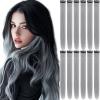 12 PCS Grey Hair Extensions Clip in, Colored Party Highlights Extension for Kids Girls Synthetic Hairpiece Straight 22 inch view 1