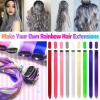 12 PCS Grey Hair Extensions Clip in, Colored Party Highlights Extension for Kids Girls Synthetic Hairpiece Straight 22 inch view 2