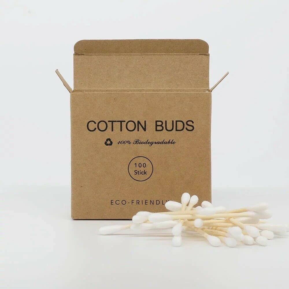 100 Bamboo Cotton Swabs Wooden Cotton Buds, Eco Friendly Cotton Swabs Wood Stick, White, 3inch