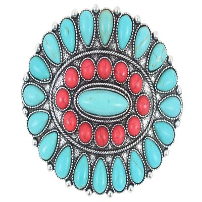 Skelapparel Southwest Bohemian Red Blue squash Blossom hair barrette
