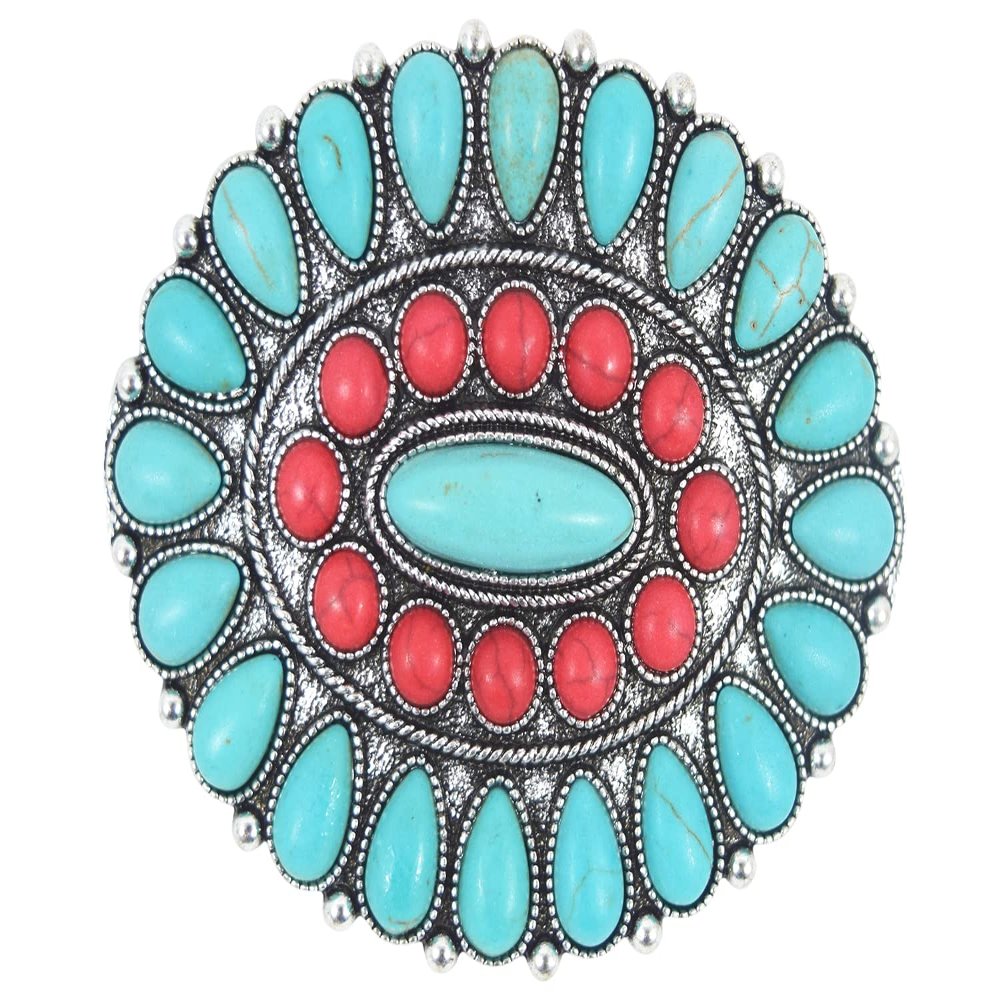 Skelapparel Southwest Bohemian Red Blue squash Blossom hair barrette