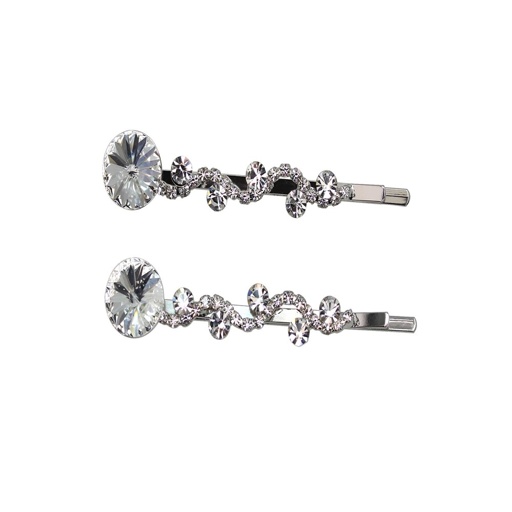 Faship A Pair Of Clear Premium Rhinestone Crystal Floral Hair Clips 2 Pcs Pins