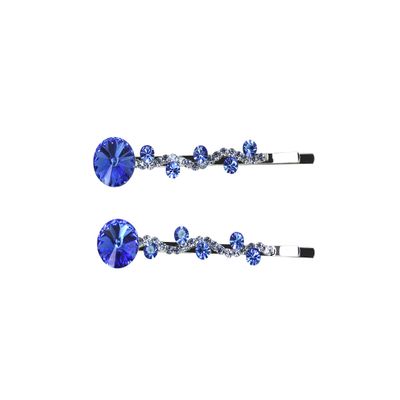 Faship A Pair Of Blue Premium Rhinestone Crystal Floral Hair Clips 2 Pcs Pins