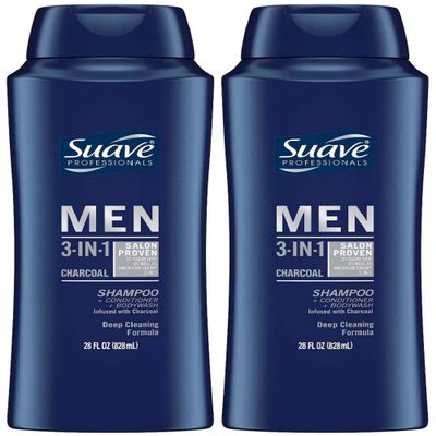 Suave Men Charcoal 3-in-1 Shampoo, Conditioner and Body Wash, 28 Ounce (Pack of 2)
