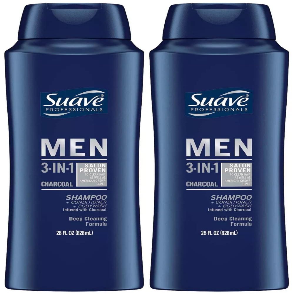 Suave Men Charcoal 3-in-1 Shampoo, Conditioner and Body Wash, 28 Ounce (Pack of 2)