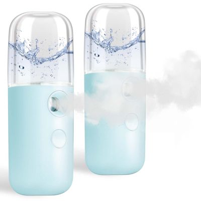 GIVERARE 2 Pack Nano Facial Steamer, Handy Mini Mister, USB Rechargeable Mist Sprayer, 30ml Visual Water Tank Moisturizing&Hydrating for Face, Skin Care, Eyelash Extensions-Blue