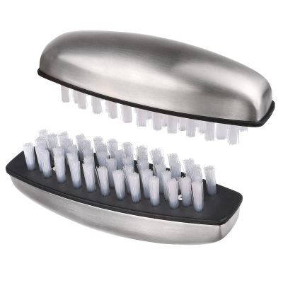 2 Pieces Nail Brushes for Cleaning, Beomeen Stainless Steel Fingernail Cleaner, Hand Nail Toes Cleaning and Scrubbing Brushes, Pedicure Nail Scrubber Non-Slip for Kitchen, Men & Mechanics