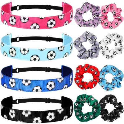 12 Pack Christmas Soccer Gifts for Girls Bulk Include 4 Pcs Adjustable No Slip Soccer Headbands 8 Pcs Hair Scrunchies Hair Ties Sport Football Accessories Gifts for Girls Women Players Coaches Team