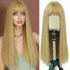 7JHH WIGS Blonde Wig With Bang For Women Long Straight Blonde Wig Synthetic Wig For Girl Emo Cosplay And Daily Use23" Blonde view 1