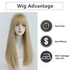 7JHH WIGS Blonde Wig With Bang For Women Long Straight Blonde Wig Synthetic Wig For Girl Emo Cosplay And Daily Use23" Blonde view 3
