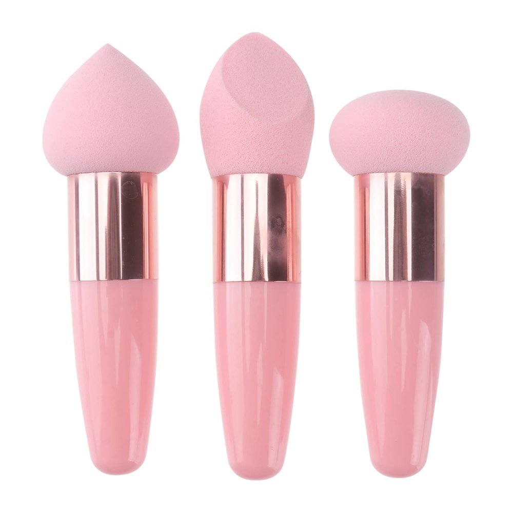 3Pcs Foundation Sponge Puff Mushroom Head Cosmetic Blending Sponge Makeup Puff Facial Sponge BB Cream Foundation Makeup (Pink)