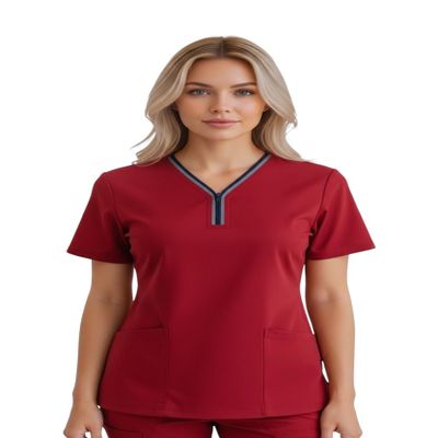 SOULMATE Women's Alexa Scrub Top, Red, M
