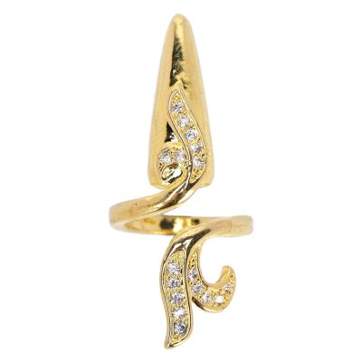 Women Fingernail Rings, Rhinestones Nail Cover Ring, Fashionable Finger Manicure Jewelry, Finger Nail Rings for Nail Art Decoration(Gold)