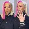 16 Inch Pink Lace Bob Wigs Remy Hair Silky Straight 13x6 Lace Front Wig Swiss Lace for Women 150% Density Middle Part Pink Bob wigs Bleached Knots with Baby Hair Pre Plucked Ombre Blonde Bob Wigs view 1