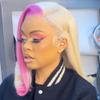 16 Inch Pink Lace Bob Wigs Remy Hair Silky Straight 13x6 Lace Front Wig Swiss Lace for Women 150% Density Middle Part Pink Bob wigs Bleached Knots with Baby Hair Pre Plucked Ombre Blonde Bob Wigs view 4