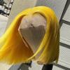 13x4 Human Hair Wigs Yellow Short Lace Front Wigs Middle Part Brazilian Glueless Lace Wig Baby Hair Pre Plucked with Baby Hair for Black Women 16" 150% Density view 2