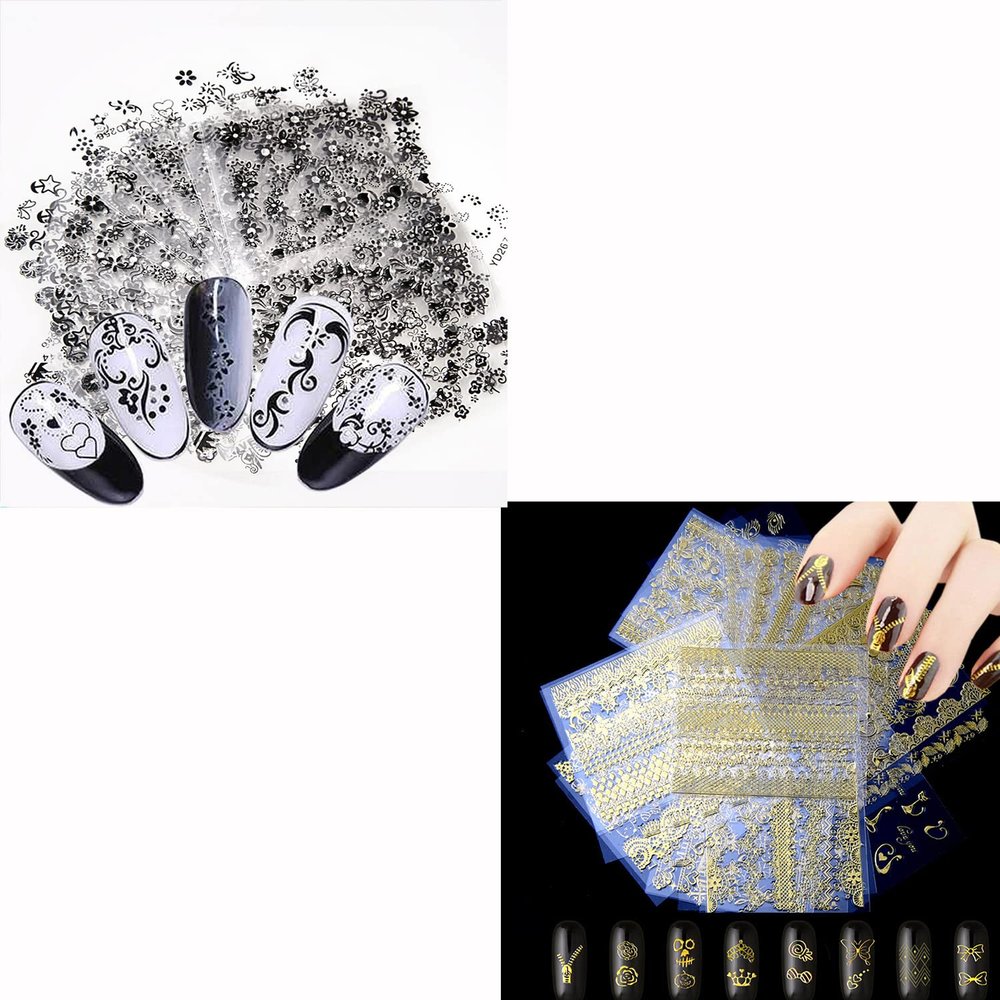 30 Sheets Black Nail Stickers and 30 Sheets Gold Nail Stickers