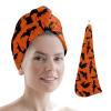 JasmineM Microfiber Hair Towel Wrap for Women, Halloween Bat Super Absorbent Hair Drying Towels, Quick Dry Hair Turban for Curly Hair, Wet Hair, Long & Thick Hair, Orange Black view 1