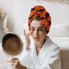 JasmineM Microfiber Hair Towel Wrap for Women, Halloween Bat Super Absorbent Hair Drying Towels, Quick Dry Hair Turban for Curly Hair, Wet Hair, Long & Thick Hair, Orange Black view 3