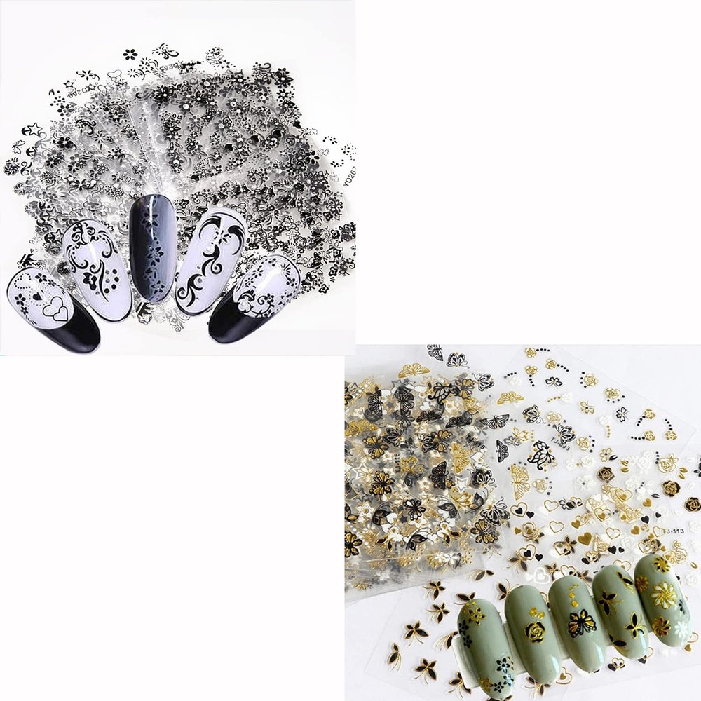30 Sheets Black Nail Stickers and 30 Sheets Gold with Black Nail Stickers
