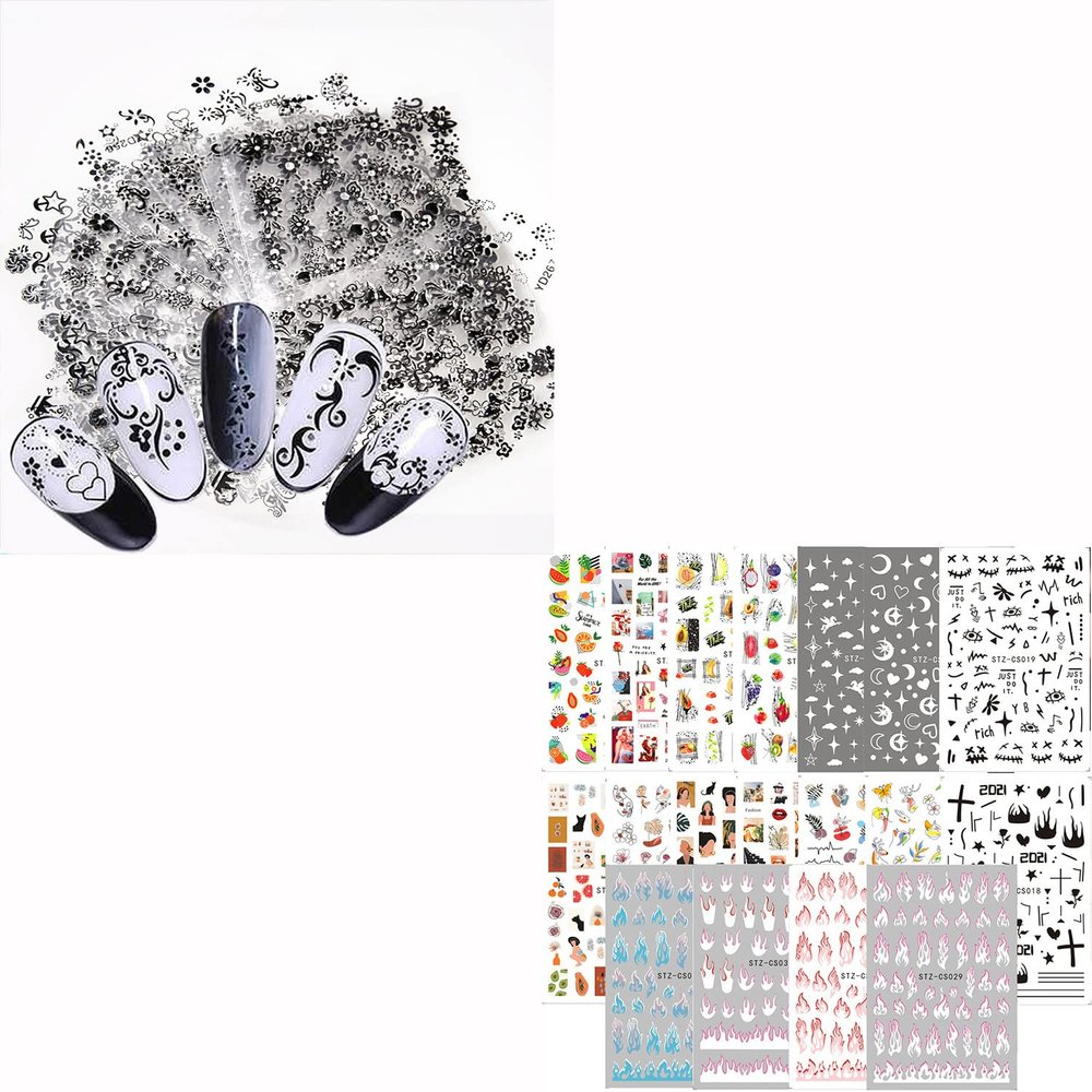 30 Sheets Black Nail Stickers and 18 Sheets Colorful Nail Stickers
