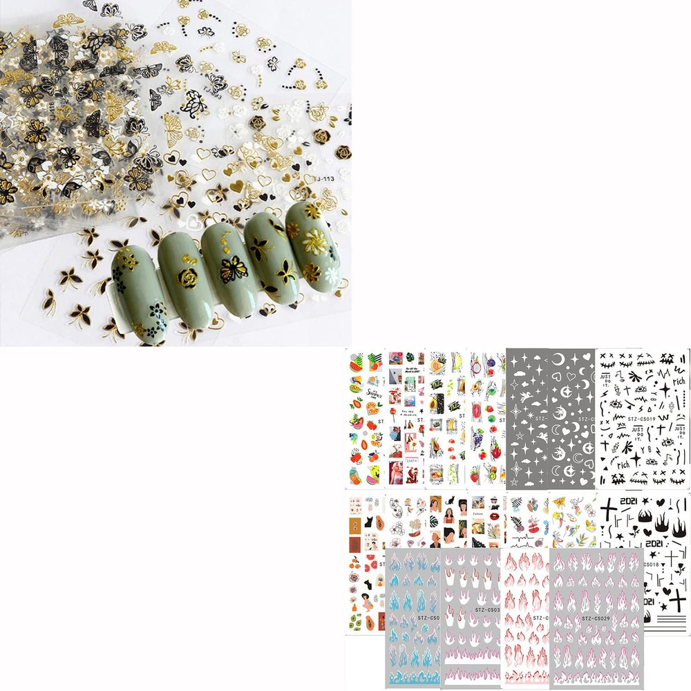 30 Sheets Gold Nail Stickers and 18 Sheets Colorful Nail Stickers