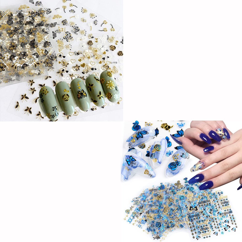30 Sheets Gold Nail Stickers and 24 Sheets Blue Nail Stickers